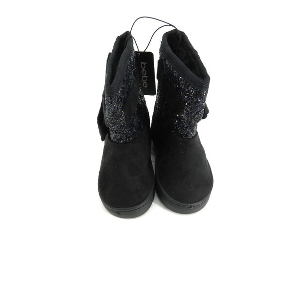 Bebe Baby Girls Black Glitter Bow Winter Boots Size 6 NWT $48 - Picture 4 of 6